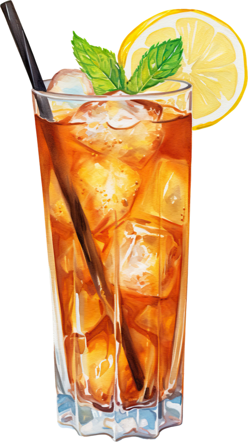 Watercolor of lemon iced tea isolated.